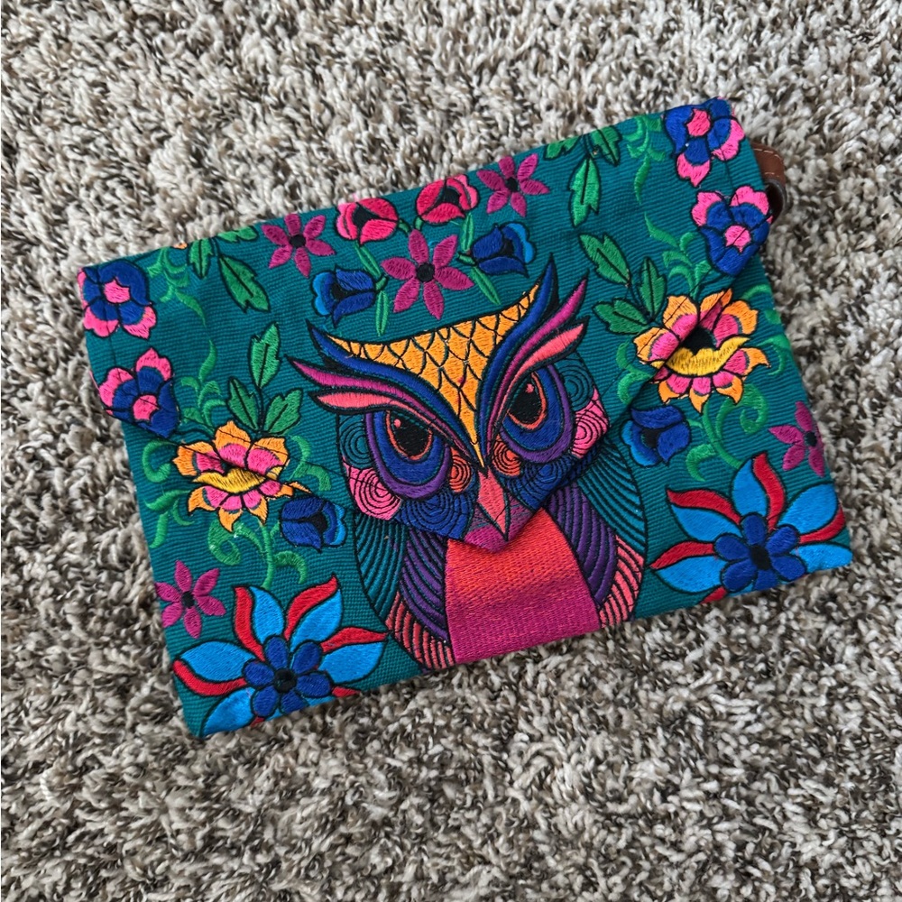 Colorful Owl Embroidered Clutch